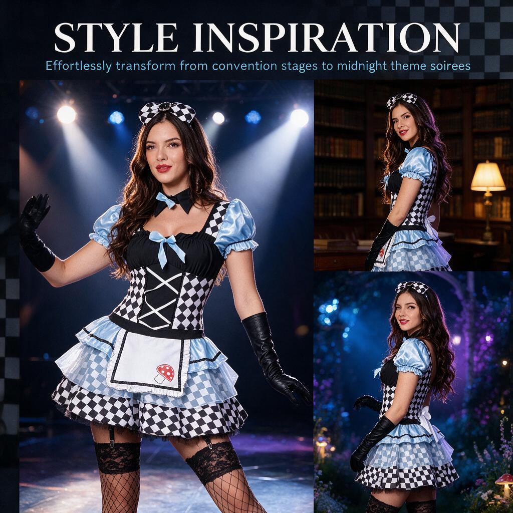 Halloween Costumes Lolita Style Role Play Dress Puff Sleeve Checkered Mini Skirt